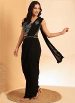 Imported Black Party Wear Embroidery Work Ready To Wear Saree